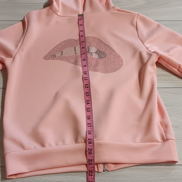 Women Fashionable Back Lips Rhinestone Print Long Sleeve Top Pants Casual Two-Pi - Picture 16 of 16